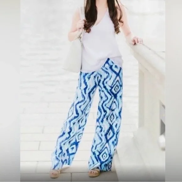 DORA LANDA Silk Ikat Print Wide Leg Trousers - Picture 15 of 16